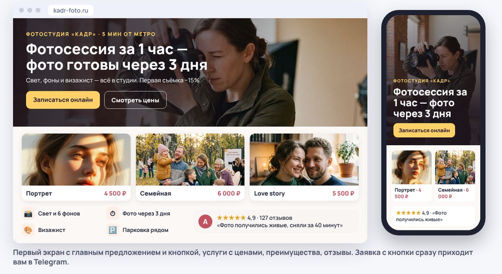Лендинг с заявкой в Telegram